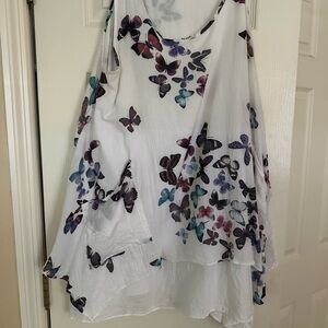 White Sleeveless Top with Colorful Butterfly Print